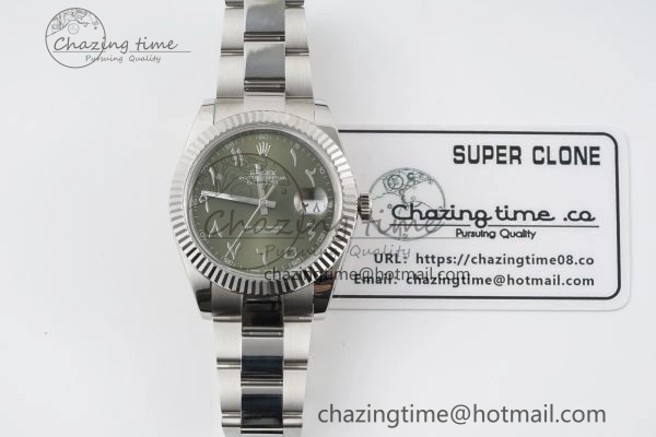 Premium DateJust 41 SS JDF 904L Steel Green Sundust Dial Arabic Markers on Oyster Bracelet VR3235 V 2238