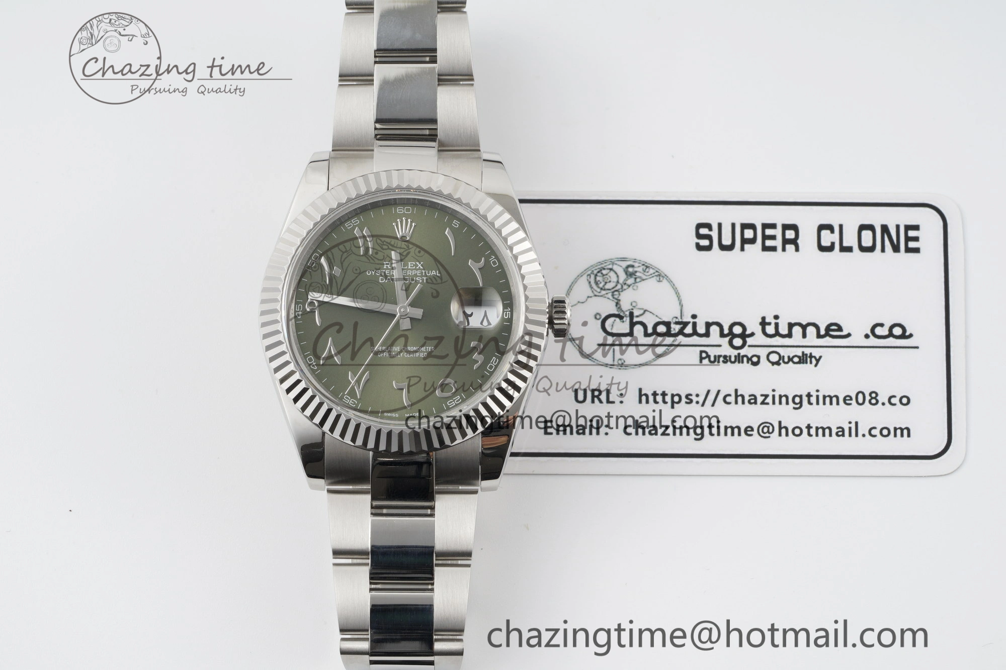 Premium DateJust 41 SS JDF 904L Steel Green Sundust Dial Arabic Markers on Oyster Bracelet VR3235 V 2238
