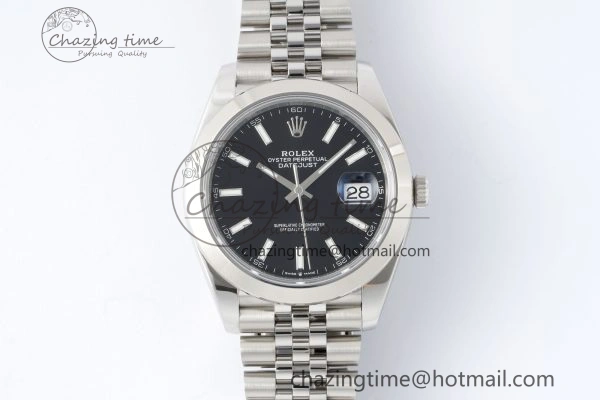 DailyWear DateJust 41 SS Polished Bezel KING 1:1 Best Edition 904L Steel Black Stick Dial on Jubilee Bracelet VR 2161