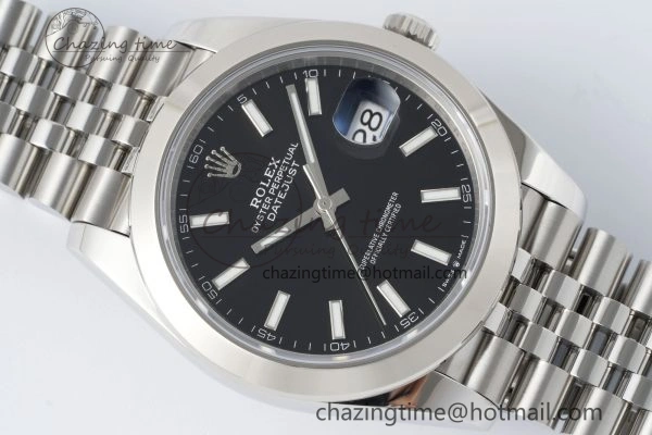 DailyWear DateJust 41 SS Polished Bezel KING 1:1 Best Edition 904L Steel Black Stick Dial on Jubilee Bracelet VR 2161