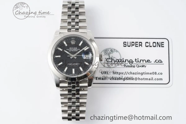 DailyWear DateJust 41 SS Polished Bezel KING 1:1 Best Edition 904L Steel Black Stick Dial on Jubilee Bracelet VR 2161