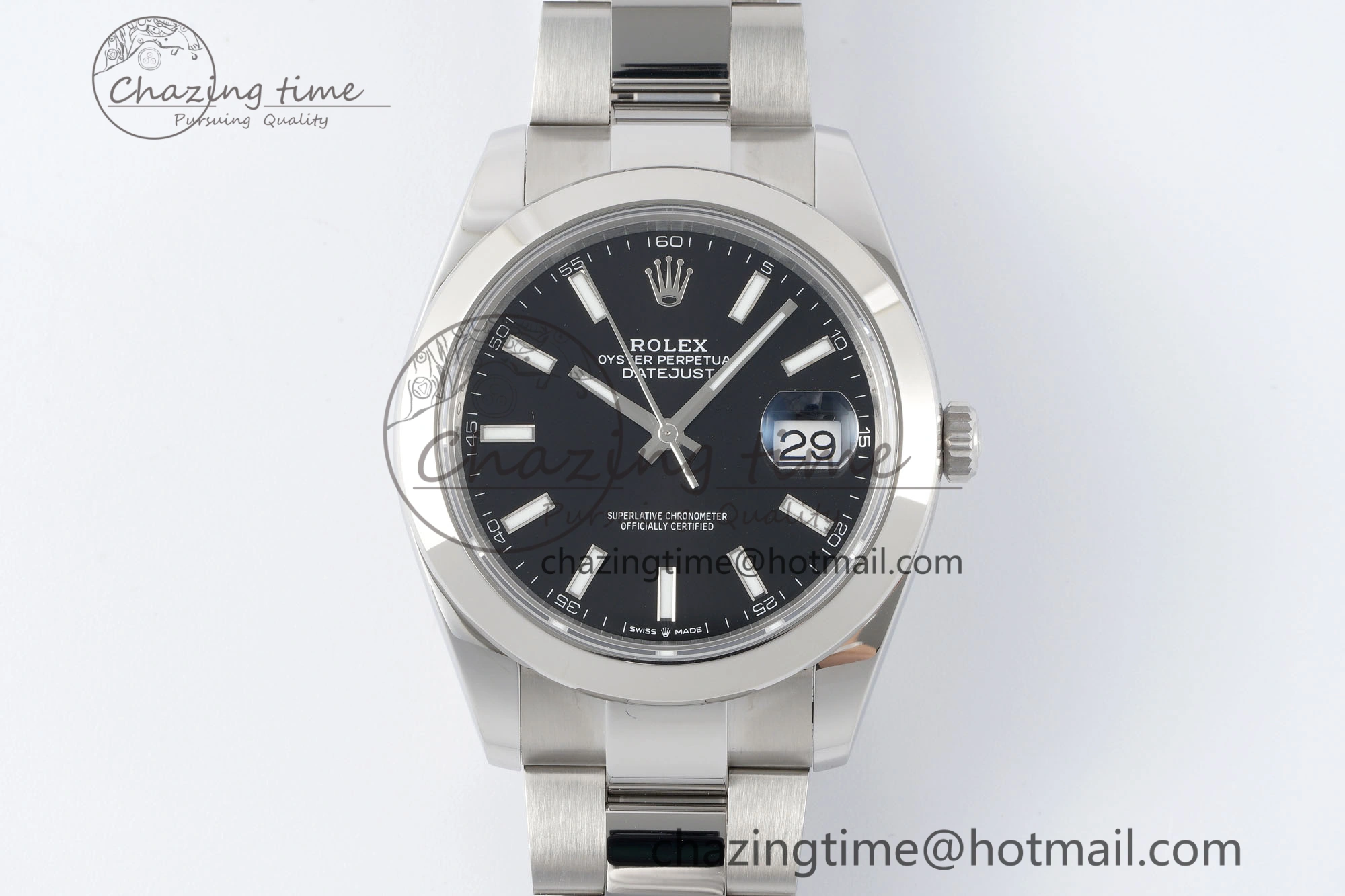 DateJust 41 SS Polished Bezel KING 1:1 Best Edition 904L Steel Black Stick Dial on Oyster Bracelet VR Sophisticated 2166