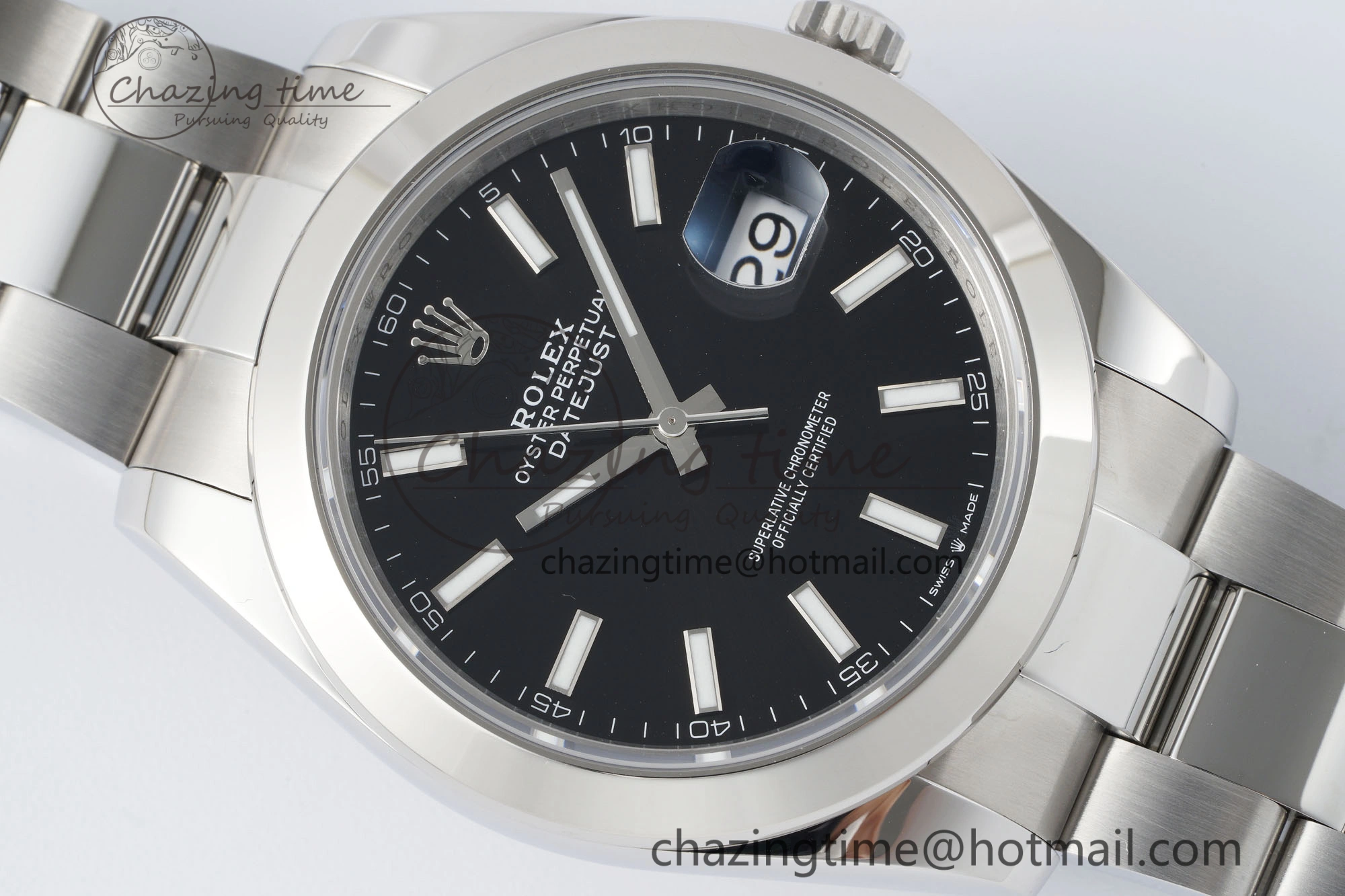 DateJust 41 SS Polished Bezel KING 1:1 Best Edition 904L Steel Black Stick Dial on Oyster Bracelet VR Sophisticated 2166