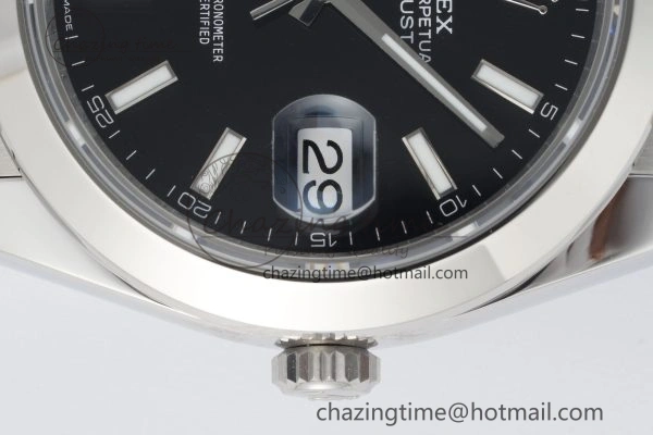 DateJust 41 SS Polished Bezel KING 1:1 Best Edition 904L Steel Black Stick Dial on Oyster Bracelet VR Sophisticated 2166
