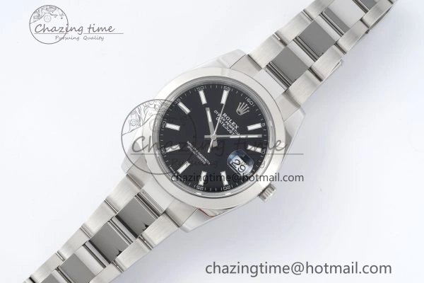 DateJust 41 SS Polished Bezel KING 1:1 Best Edition 904L Steel Black Stick Dial on Oyster Bracelet VR Sophisticated 2166