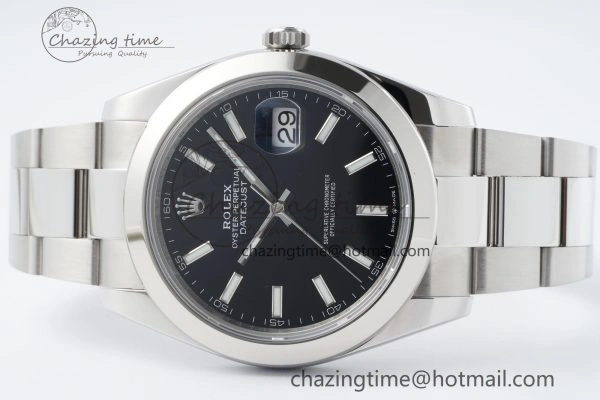 DateJust 41 SS Polished Bezel KING 1:1 Best Edition 904L Steel Black Stick Dial on Oyster Bracelet VR Sophisticated 2166