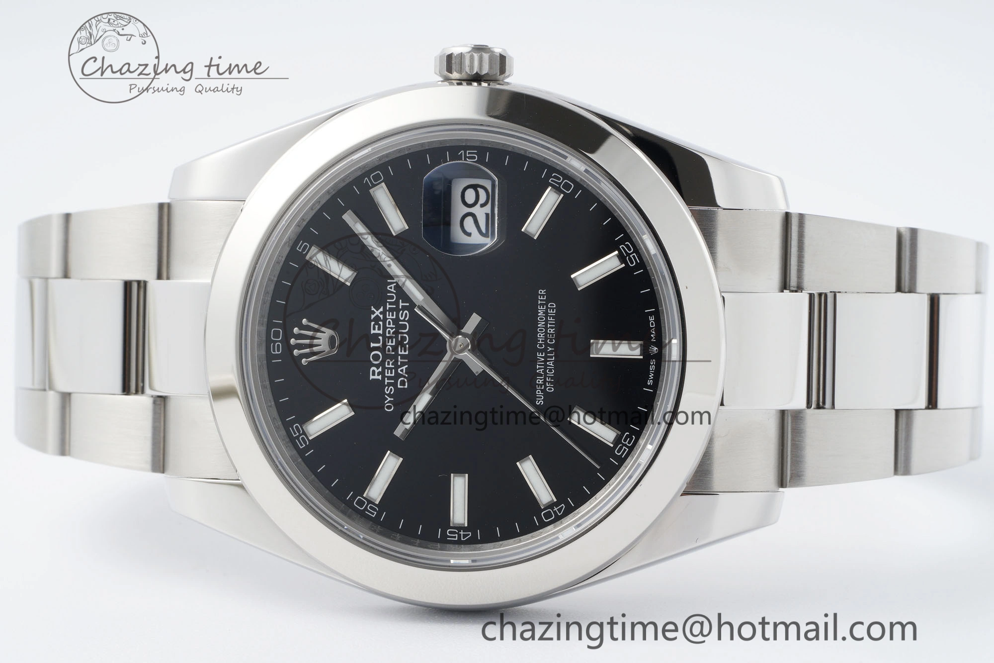 DateJust 41 SS Polished Bezel KING 1:1 Best Edition 904L Steel Black Stick Dial on Oyster Bracelet VR Sophisticated 2166