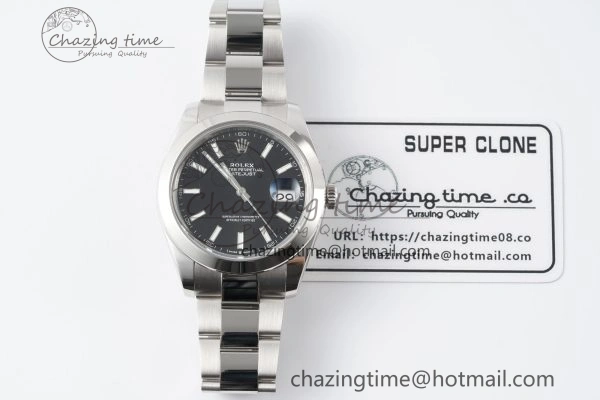 DateJust 41 SS Polished Bezel KING 1:1 Best Edition 904L Steel Black Stick Dial on Oyster Bracelet VR Sophisticated 2166