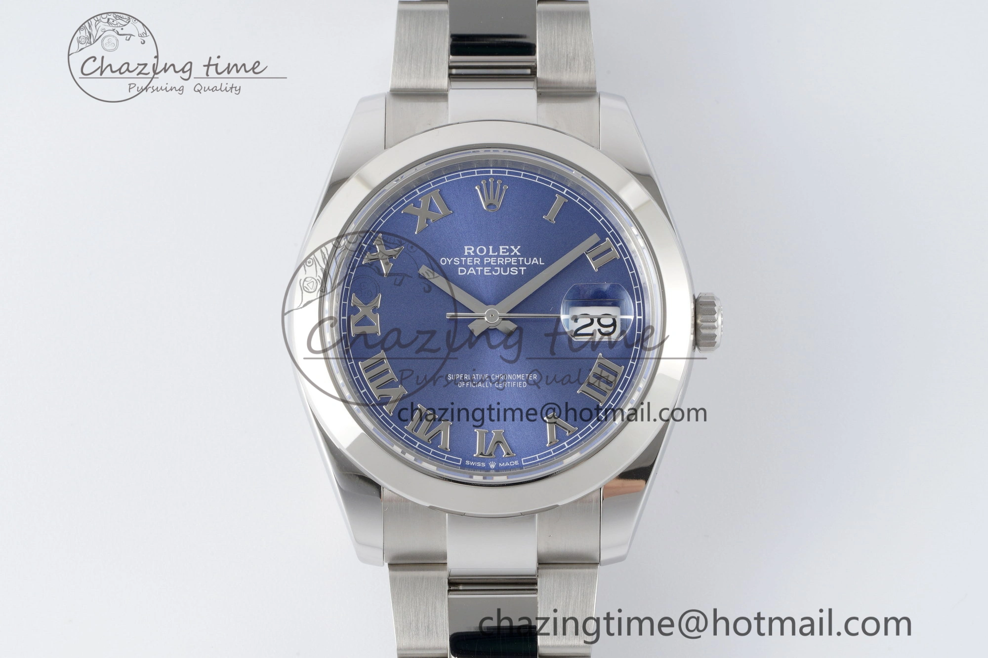 Affordable DateJust 41 SS Polished Bezel KING 1:1 Best Edition 904L Steel Blue Roman Dial on Oyster Bracelet VR 2212