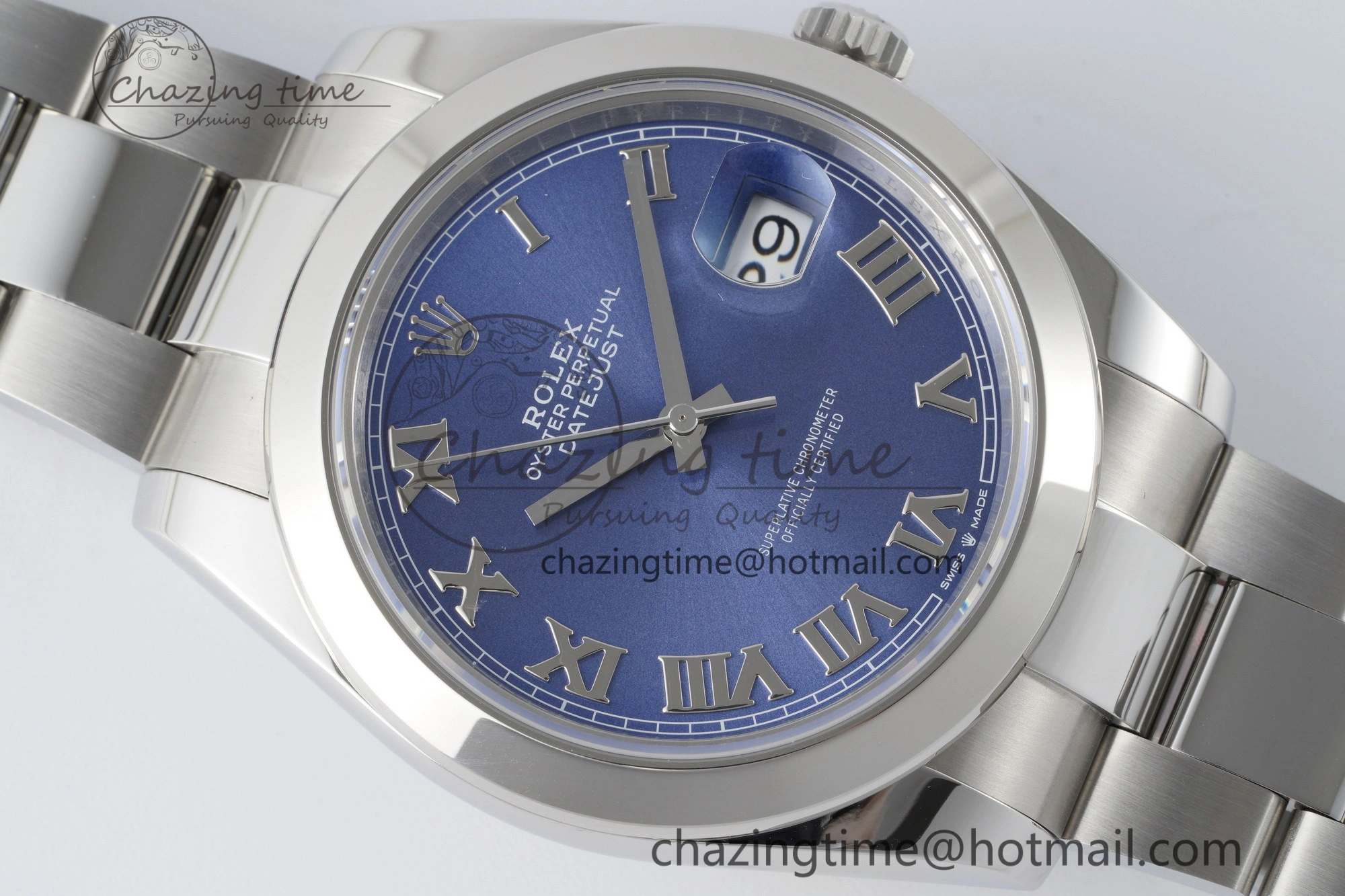 Affordable DateJust 41 SS Polished Bezel KING 1:1 Best Edition 904L Steel Blue Roman Dial on Oyster Bracelet VR 2212