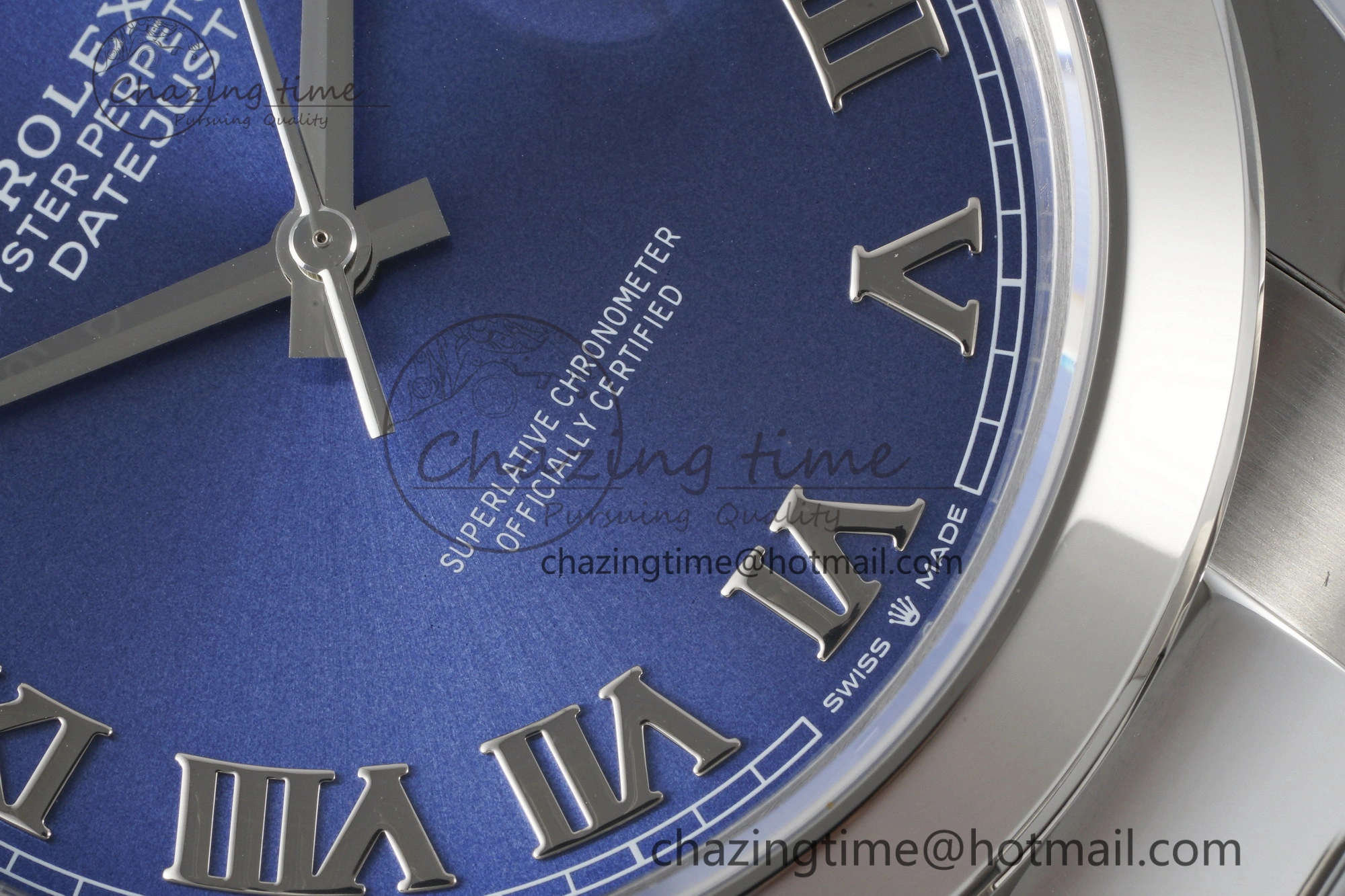 Affordable DateJust 41 SS Polished Bezel KING 1:1 Best Edition 904L Steel Blue Roman Dial on Oyster Bracelet VR 2212