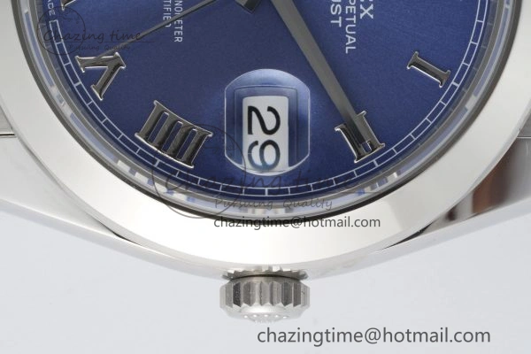 Affordable DateJust 41 SS Polished Bezel KING 1:1 Best Edition 904L Steel Blue Roman Dial on Oyster Bracelet VR 2212