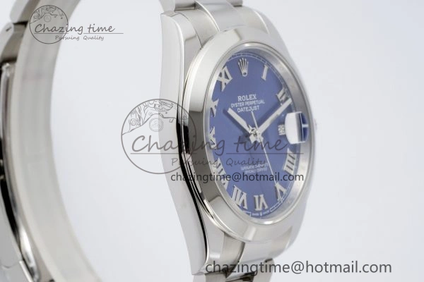 Affordable DateJust 41 SS Polished Bezel KING 1:1 Best Edition 904L Steel Blue Roman Dial on Oyster Bracelet VR 2212