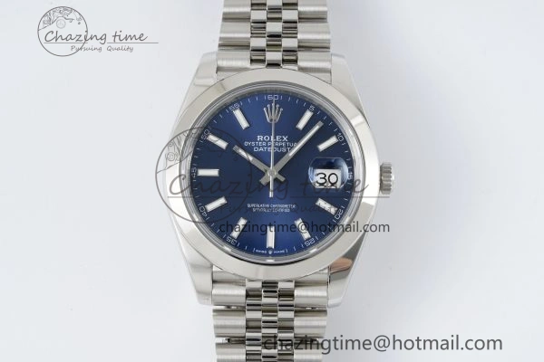 DailyWear DateJust 41 SS Polished Bezel KING 1:1 Best Edition 904L Steel Blue Stick Dial on Jubilee Bracelet VR 2203