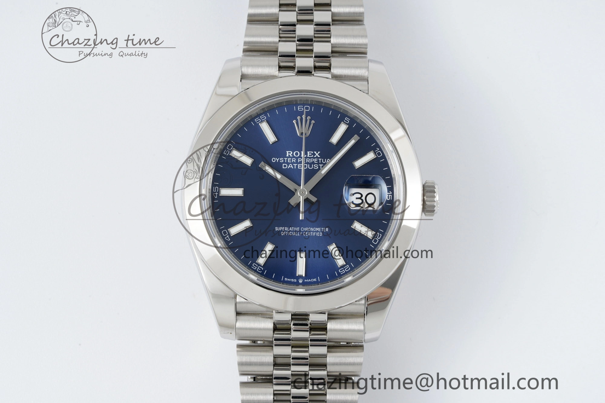 DailyWear DateJust 41 SS Polished Bezel KING 1:1 Best Edition 904L Steel Blue Stick Dial on Jubilee Bracelet VR 2203