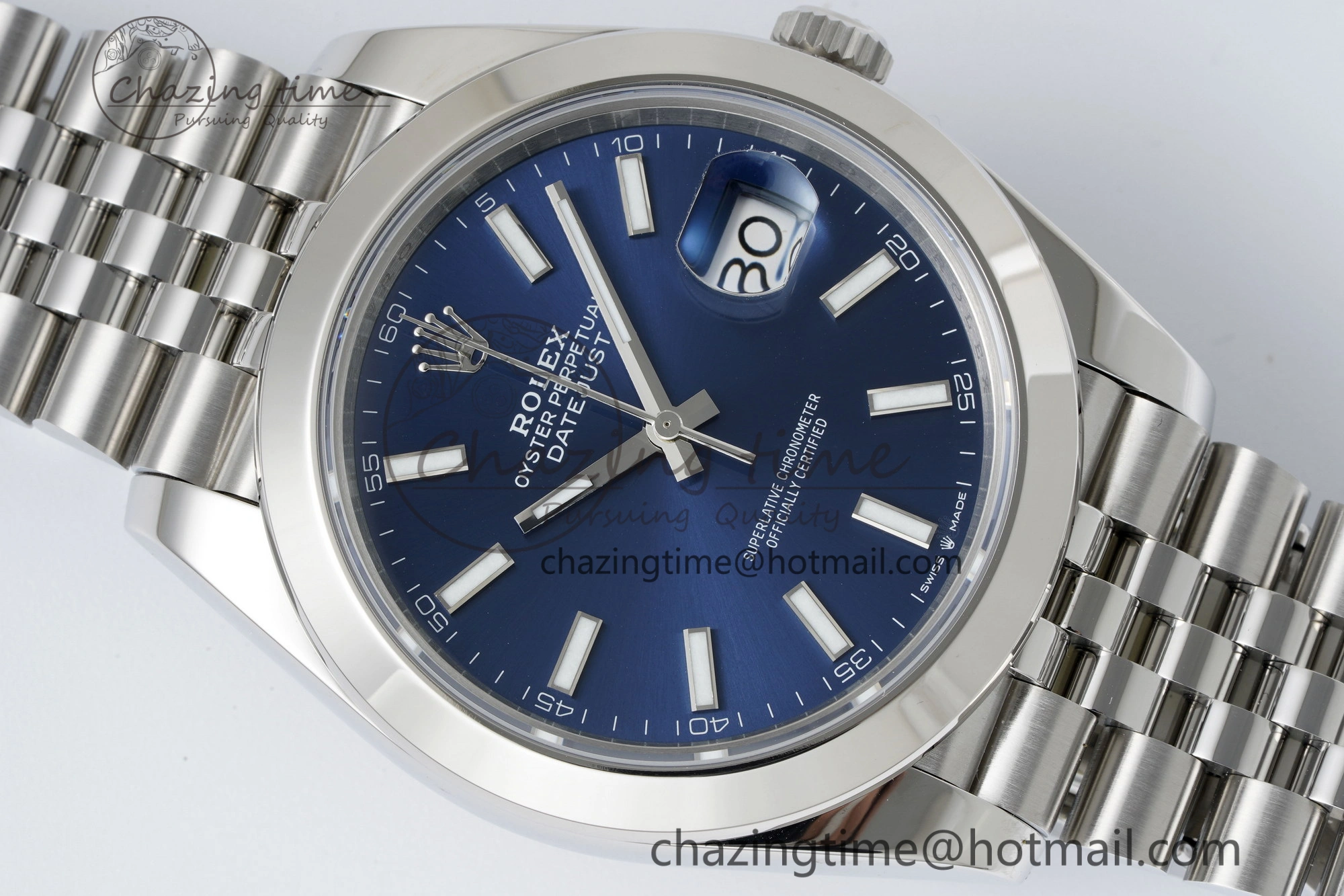 DailyWear DateJust 41 SS Polished Bezel KING 1:1 Best Edition 904L Steel Blue Stick Dial on Jubilee Bracelet VR 2203