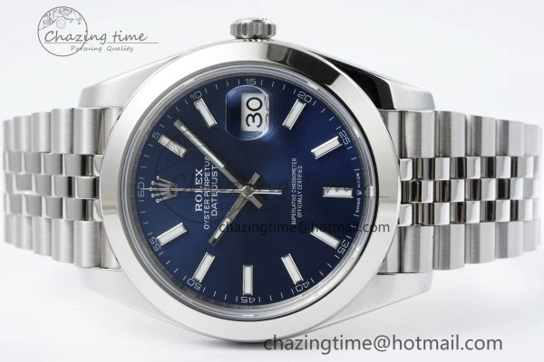 DailyWear DateJust 41 SS Polished Bezel KING 1:1 Best Edition 904L Steel Blue Stick Dial on Jubilee Bracelet VR 2203