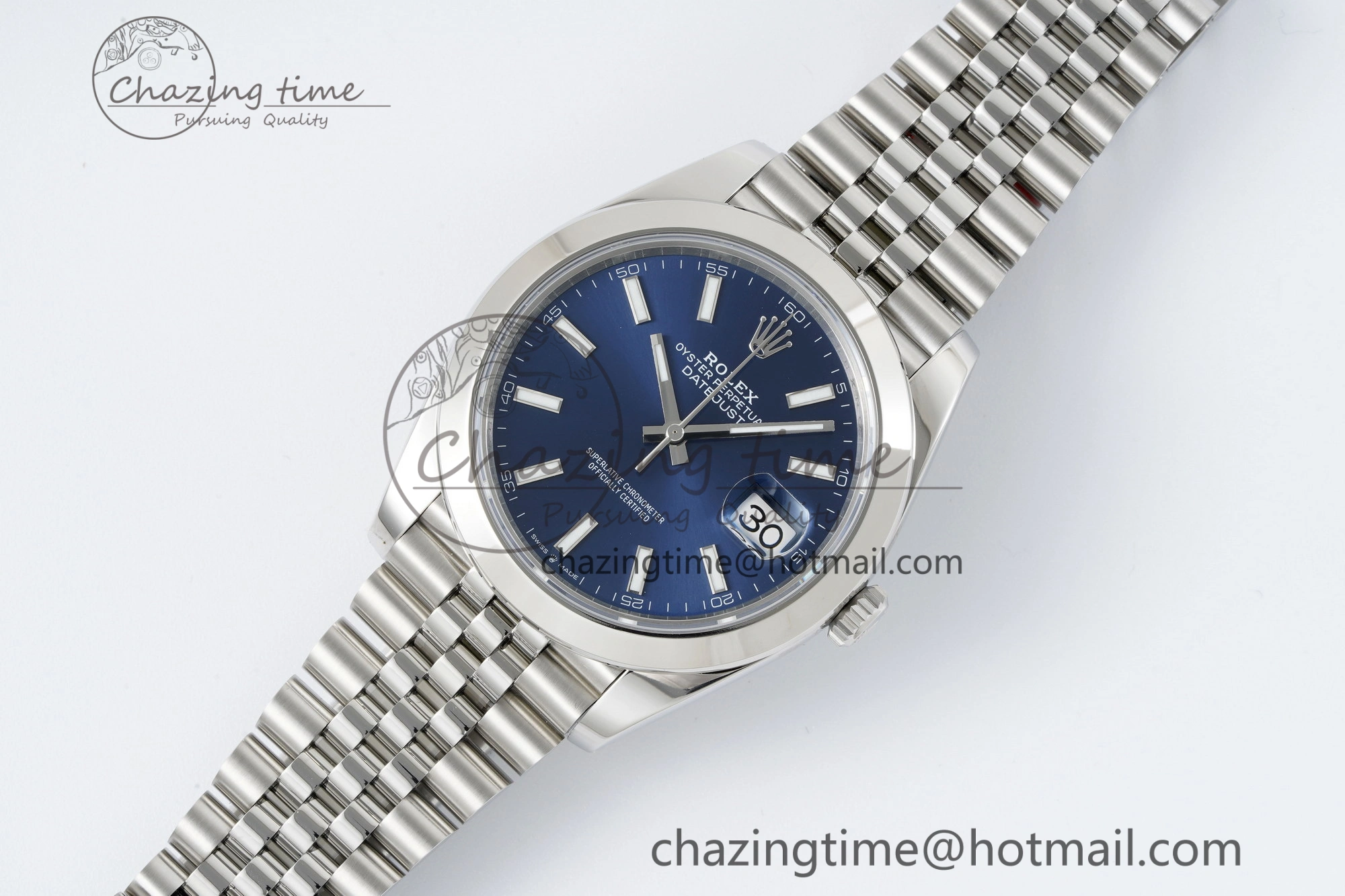 DailyWear DateJust 41 SS Polished Bezel KING 1:1 Best Edition 904L Steel Blue Stick Dial on Jubilee Bracelet VR 2203