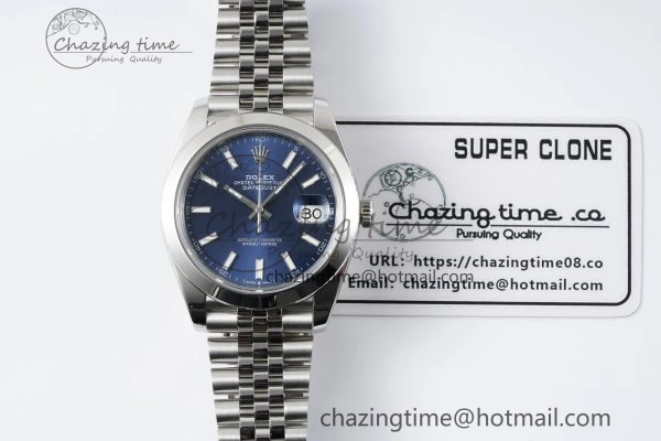 DailyWear DateJust 41 SS Polished Bezel KING 1:1 Best Edition 904L Steel Blue Stick Dial on Jubilee Bracelet VR 2203