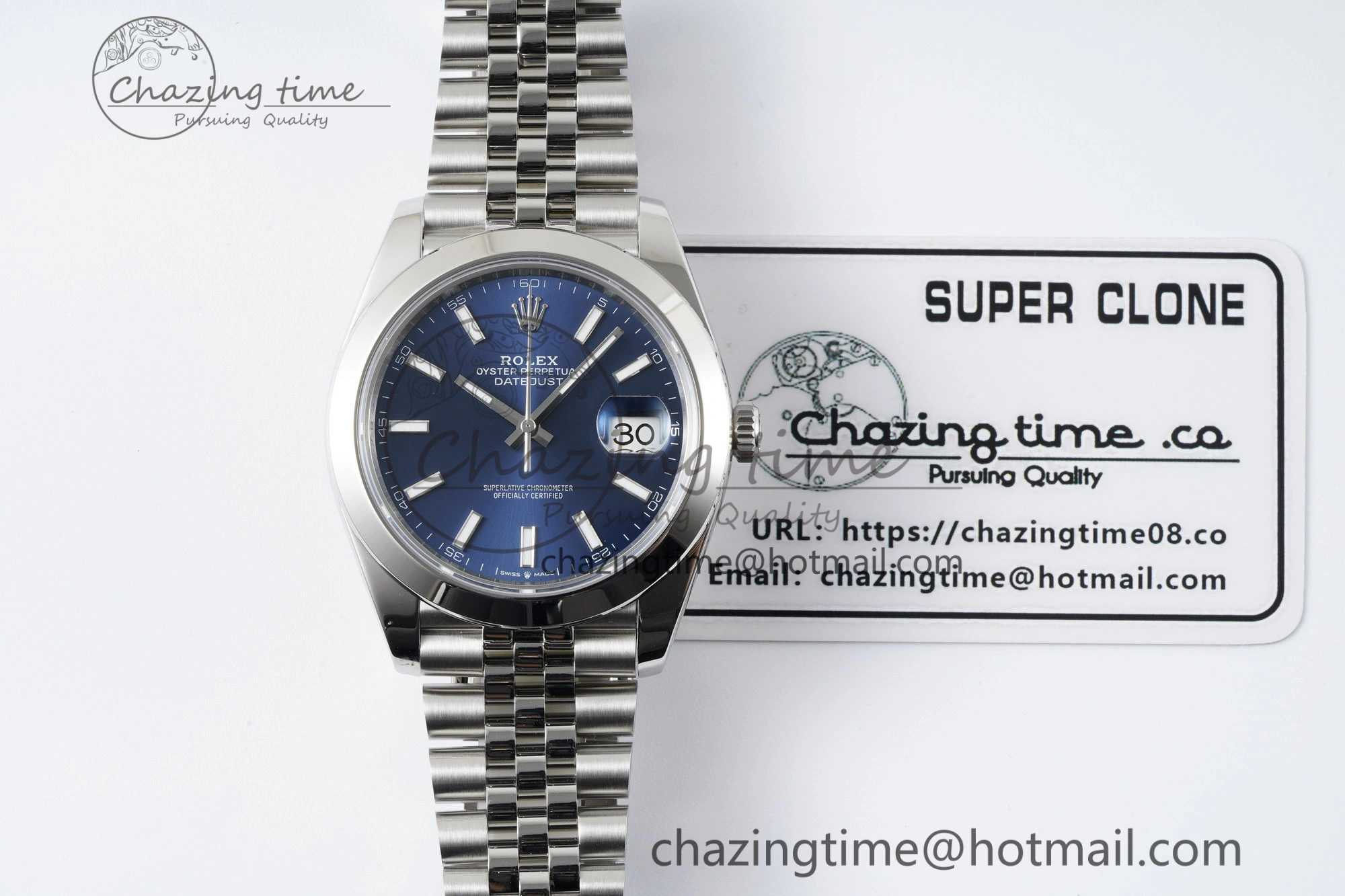 DailyWear DateJust 41 SS Polished Bezel KING 1:1 Best Edition 904L Steel Blue Stick Dial on Jubilee Bracelet VR 2203