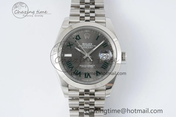BestValue DateJust 41 SS Polished Bezel KING 1:1 Best Edition 904L Steel Gray Green Roman Dial on Jubilee Bracelet VR 2206