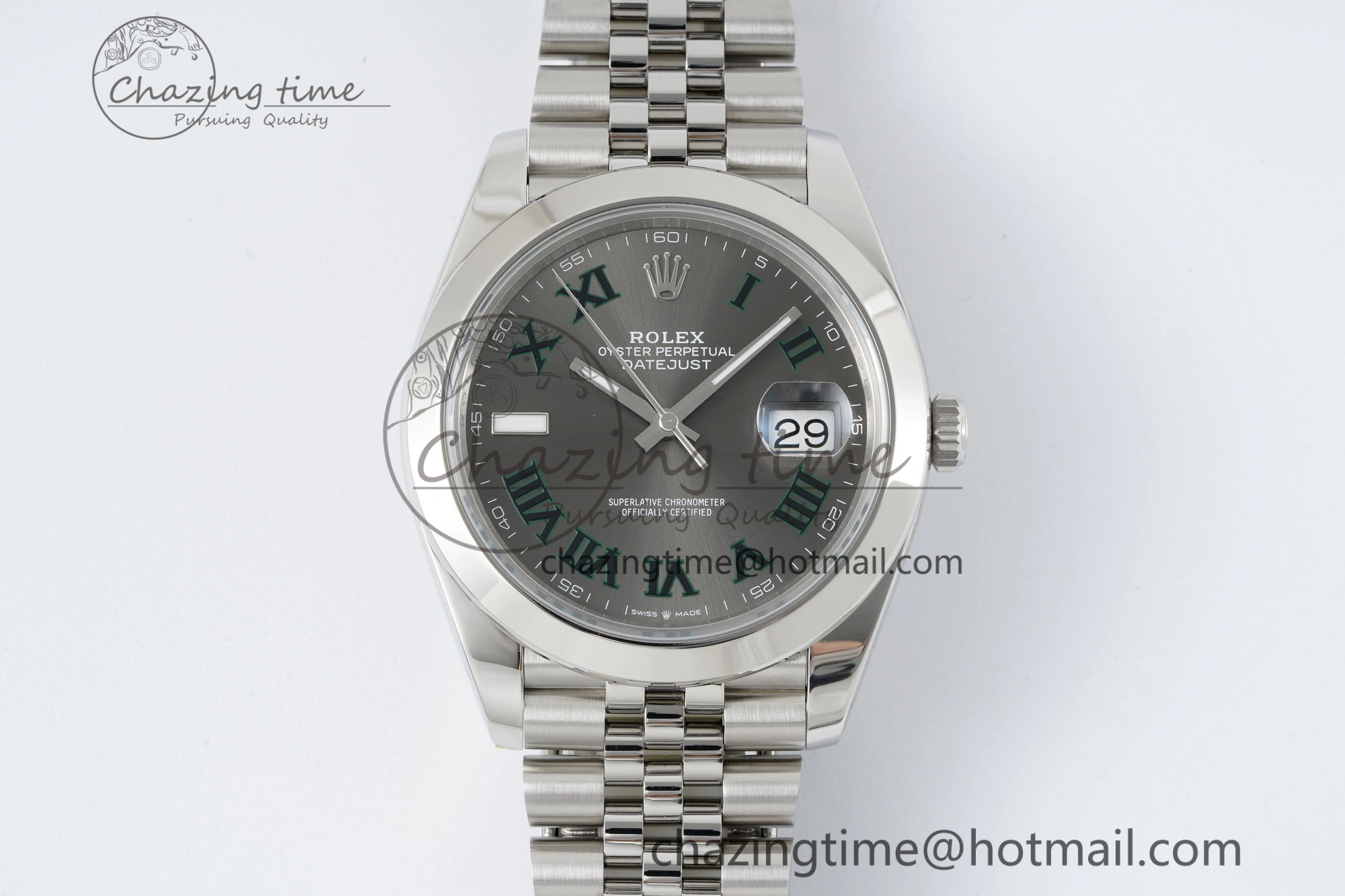 BestValue DateJust 41 SS Polished Bezel KING 1:1 Best Edition 904L Steel Gray Green Roman Dial on Jubilee Bracelet VR 2206