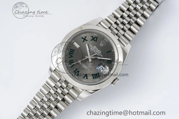 BestValue DateJust 41 SS Polished Bezel KING 1:1 Best Edition 904L Steel Gray Green Roman Dial on Jubilee Bracelet VR 2206