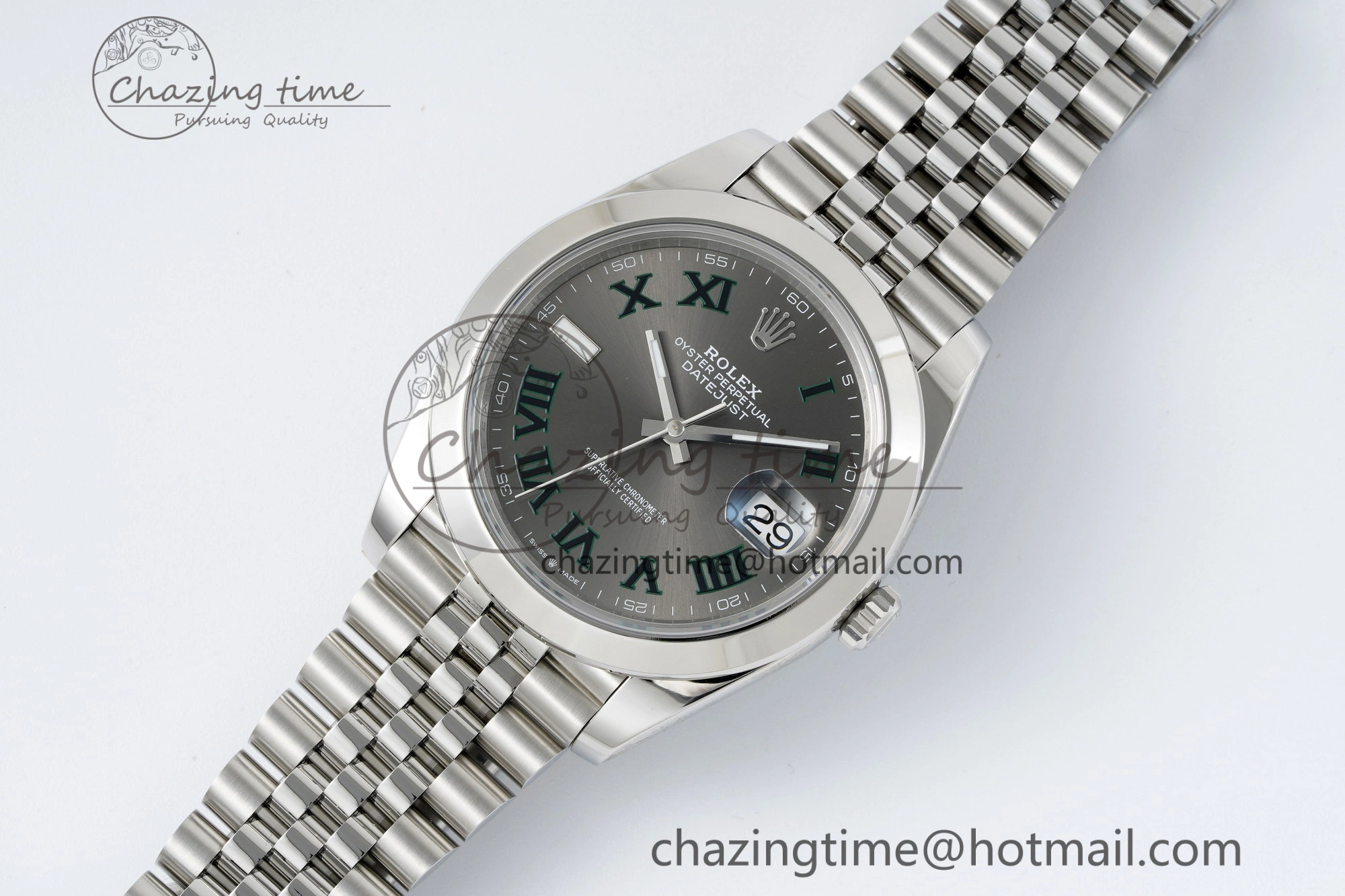 BestValue DateJust 41 SS Polished Bezel KING 1:1 Best Edition 904L Steel Gray Green Roman Dial on Jubilee Bracelet VR 2206
