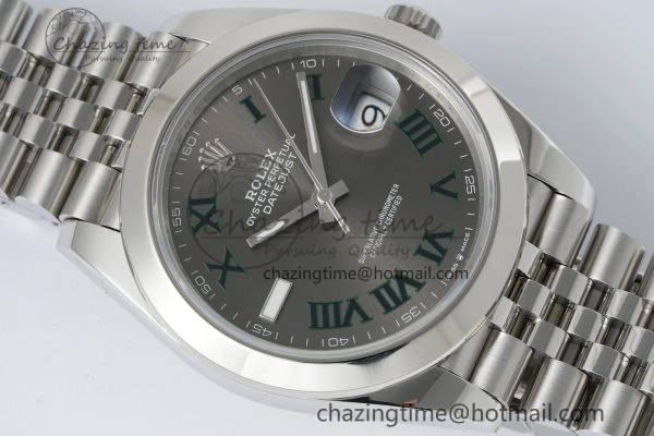 BestValue DateJust 41 SS Polished Bezel KING 1:1 Best Edition 904L Steel Gray Green Roman Dial on Jubilee Bracelet VR 2206