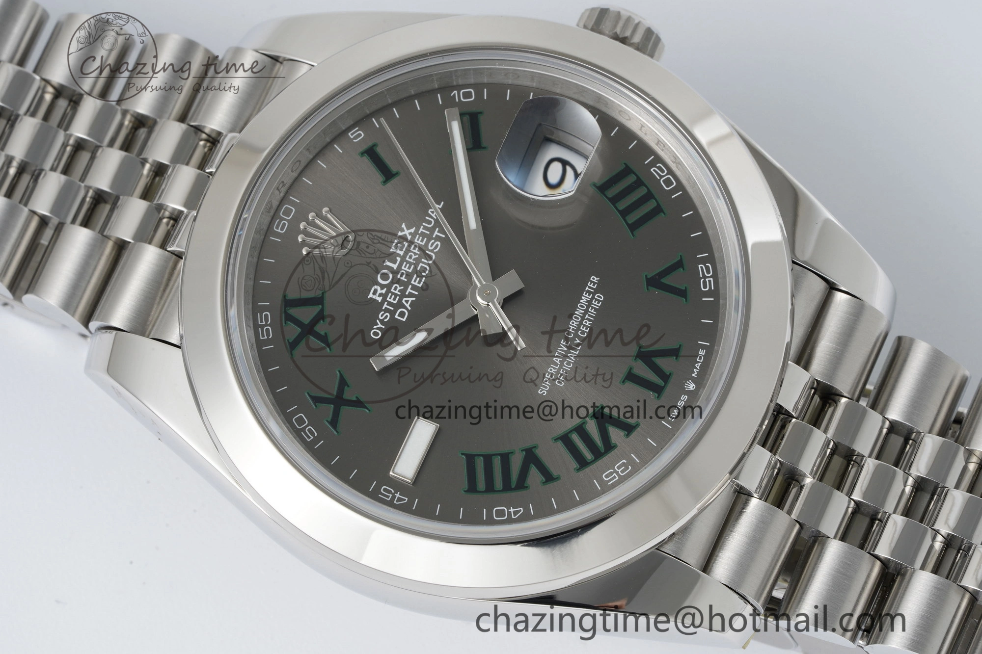 BestValue DateJust 41 SS Polished Bezel KING 1:1 Best Edition 904L Steel Gray Green Roman Dial on Jubilee Bracelet VR 2206