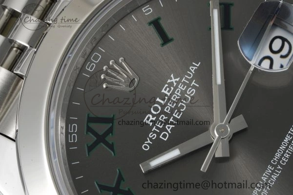 BestValue DateJust 41 SS Polished Bezel KING 1:1 Best Edition 904L Steel Gray Green Roman Dial on Jubilee Bracelet VR 2206