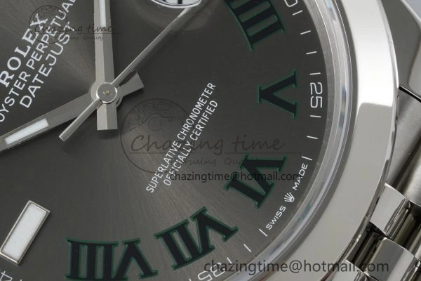 BestValue DateJust 41 SS Polished Bezel KING 1:1 Best Edition 904L Steel Gray Green Roman Dial on Jubilee Bracelet VR 2206