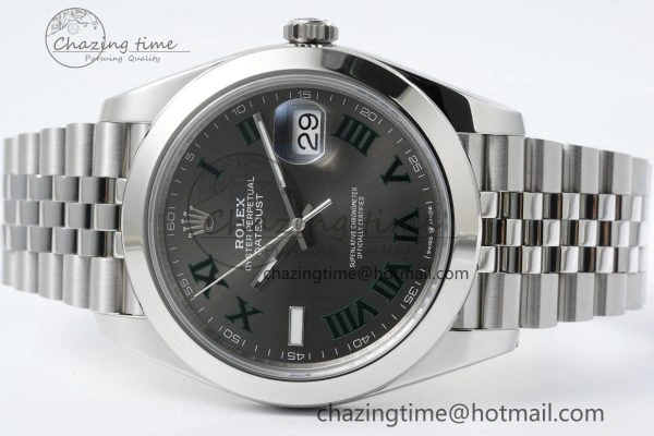 BestValue DateJust 41 SS Polished Bezel KING 1:1 Best Edition 904L Steel Gray Green Roman Dial on Jubilee Bracelet VR 2206