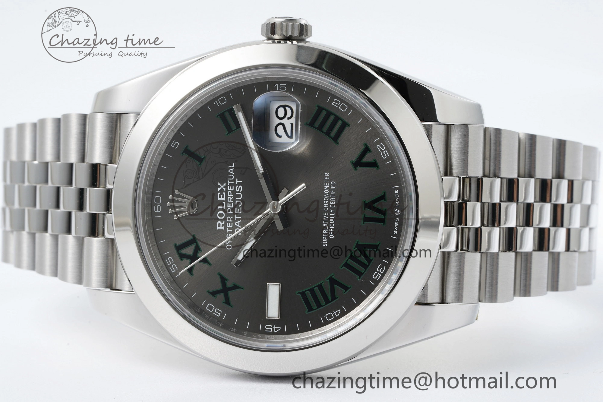BestValue DateJust 41 SS Polished Bezel KING 1:1 Best Edition 904L Steel Gray Green Roman Dial on Jubilee Bracelet VR 2206