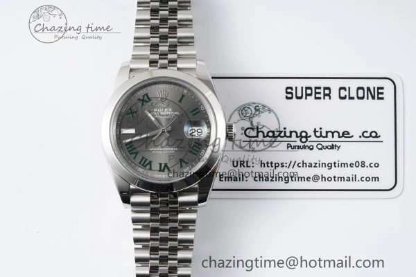 BestValue DateJust 41 SS Polished Bezel KING 1:1 Best Edition 904L Steel Gray Green Roman Dial on Jubilee Bracelet VR 2206