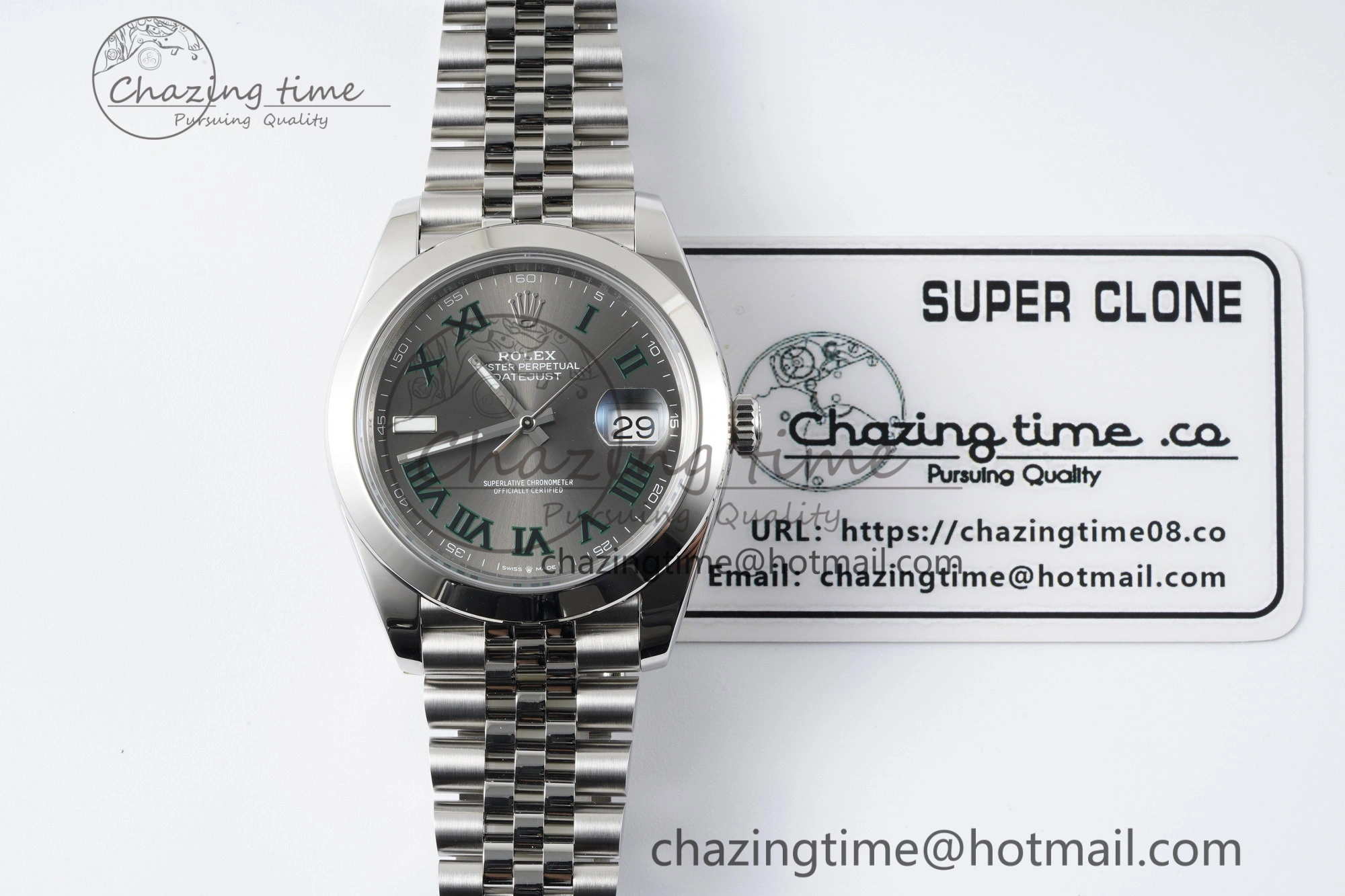 BestValue DateJust 41 SS Polished Bezel KING 1:1 Best Edition 904L Steel Gray Green Roman Dial on Jubilee Bracelet VR 2206