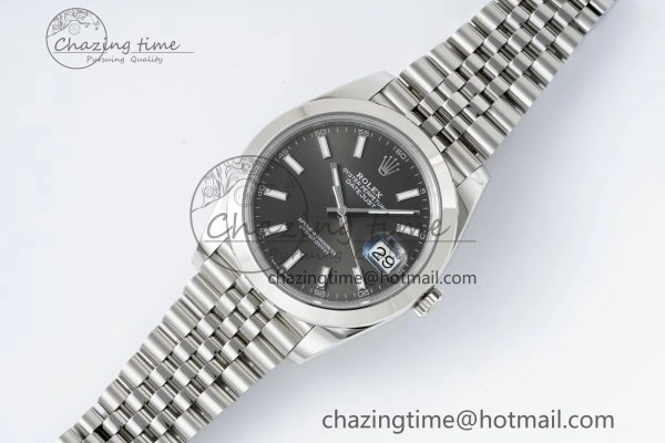 MultiPurpose DateJust 41 SS Polished Bezel KING 1:1 Best Edition 904L Steel Gray Stick Dial on Jubilee Bracelet VR 2207