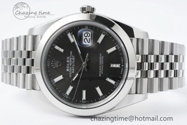 MultiPurpose DateJust 41 SS Polished Bezel KING 1:1 Best Edition 904L Steel Gray Stick Dial on Jubilee Bracelet VR 2207