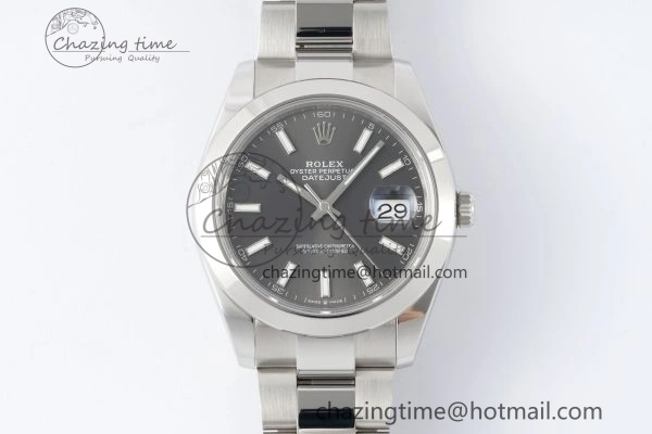 Fashionable DateJust 41 SS Polished Bezel KING 1:1 Best Edition 904L Steel Gray Stick Dial on Oyster Bracelet VR 2162