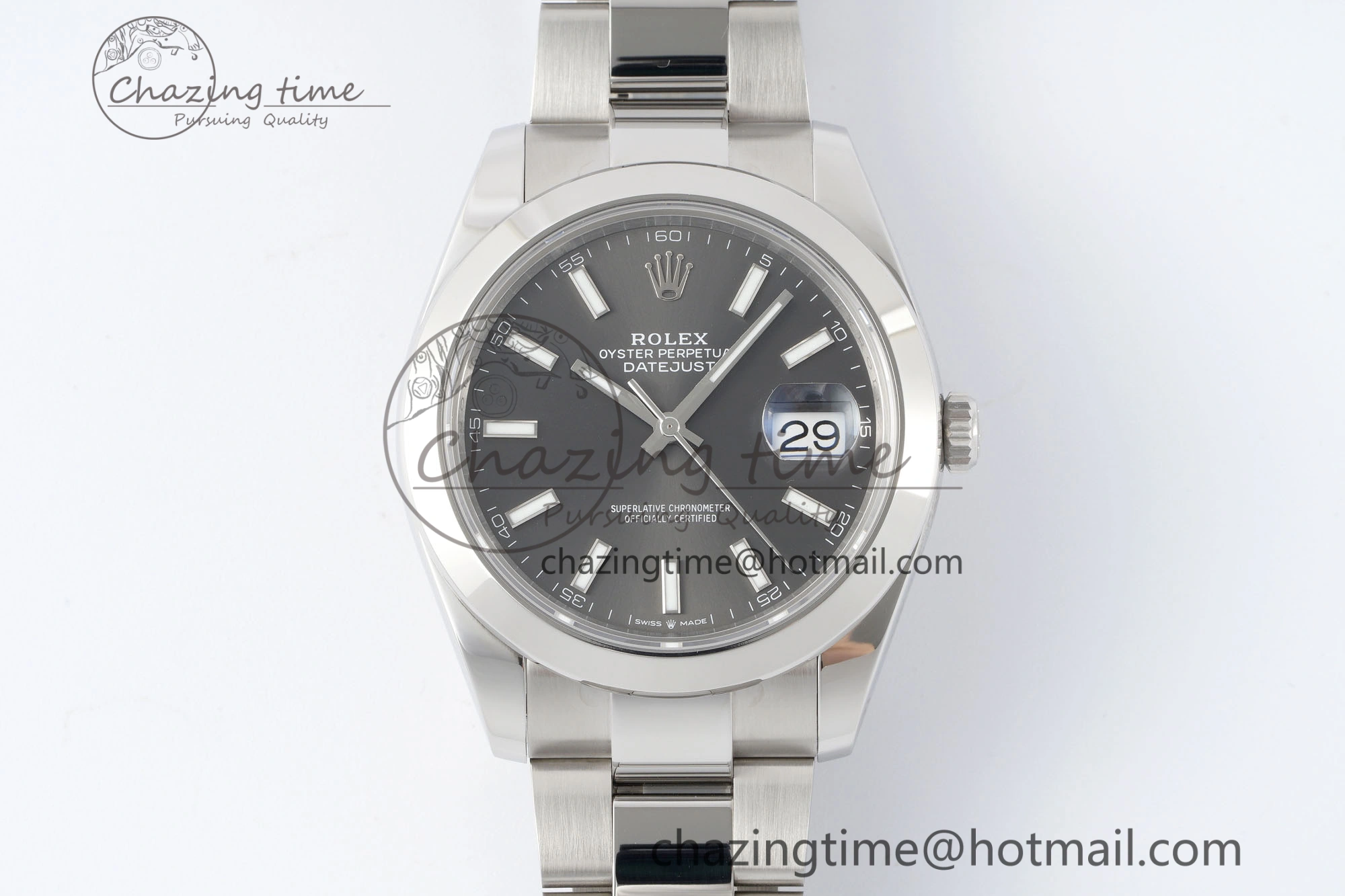 Fashionable DateJust 41 SS Polished Bezel KING 1:1 Best Edition 904L Steel Gray Stick Dial on Oyster Bracelet VR 2162