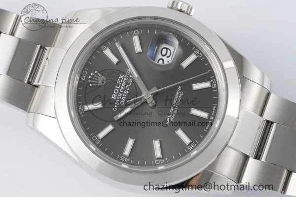 Fashionable DateJust 41 SS Polished Bezel KING 1:1 Best Edition 904L Steel Gray Stick Dial on Oyster Bracelet VR 2162