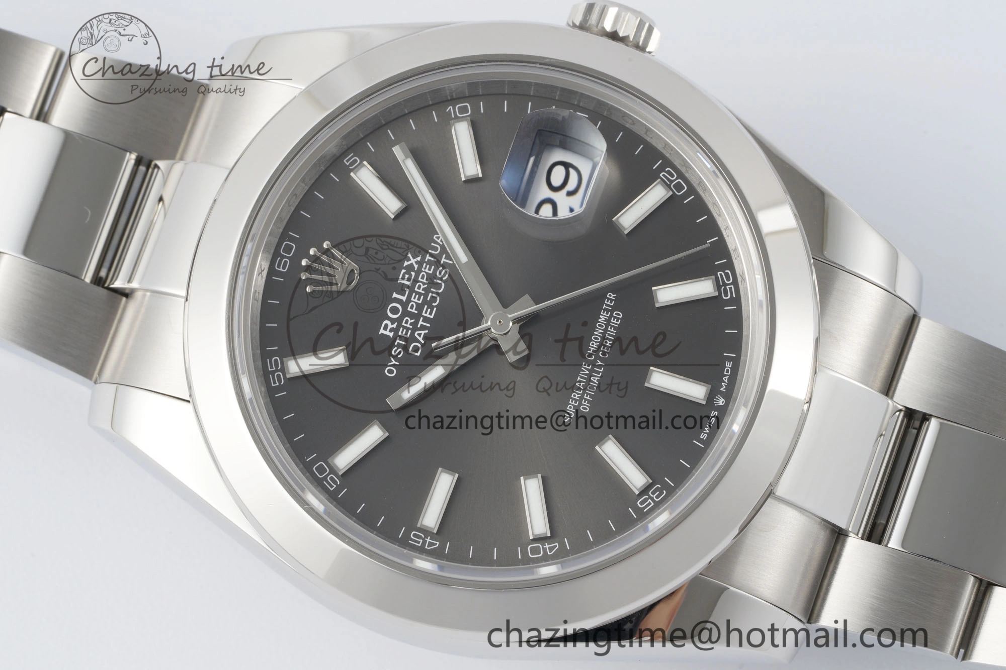 Fashionable DateJust 41 SS Polished Bezel KING 1:1 Best Edition 904L Steel Gray Stick Dial on Oyster Bracelet VR 2162