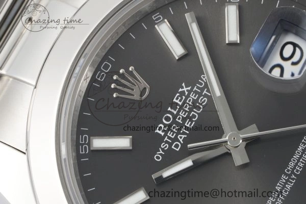Fashionable DateJust 41 SS Polished Bezel KING 1:1 Best Edition 904L Steel Gray Stick Dial on Oyster Bracelet VR 2162