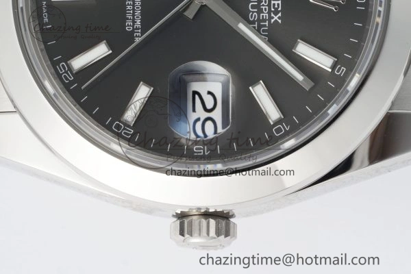 Fashionable DateJust 41 SS Polished Bezel KING 1:1 Best Edition 904L Steel Gray Stick Dial on Oyster Bracelet VR 2162