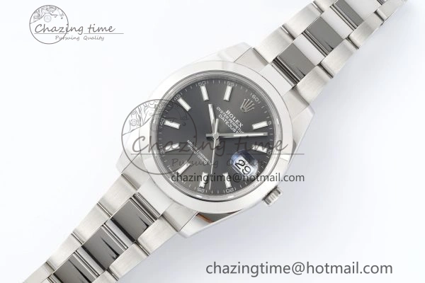 Fashionable DateJust 41 SS Polished Bezel KING 1:1 Best Edition 904L Steel Gray Stick Dial on Oyster Bracelet VR 2162