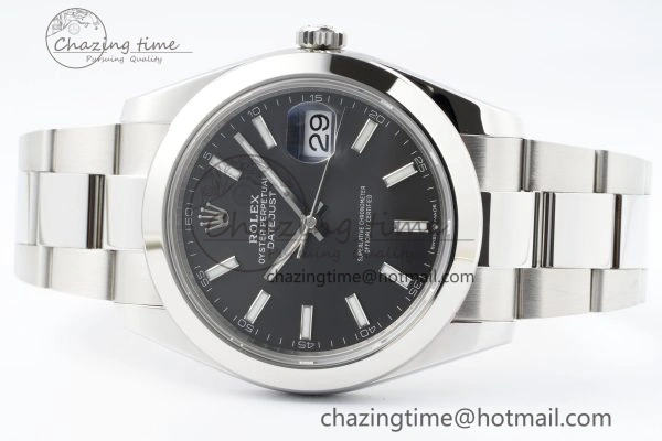 Fashionable DateJust 41 SS Polished Bezel KING 1:1 Best Edition 904L Steel Gray Stick Dial on Oyster Bracelet VR 2162