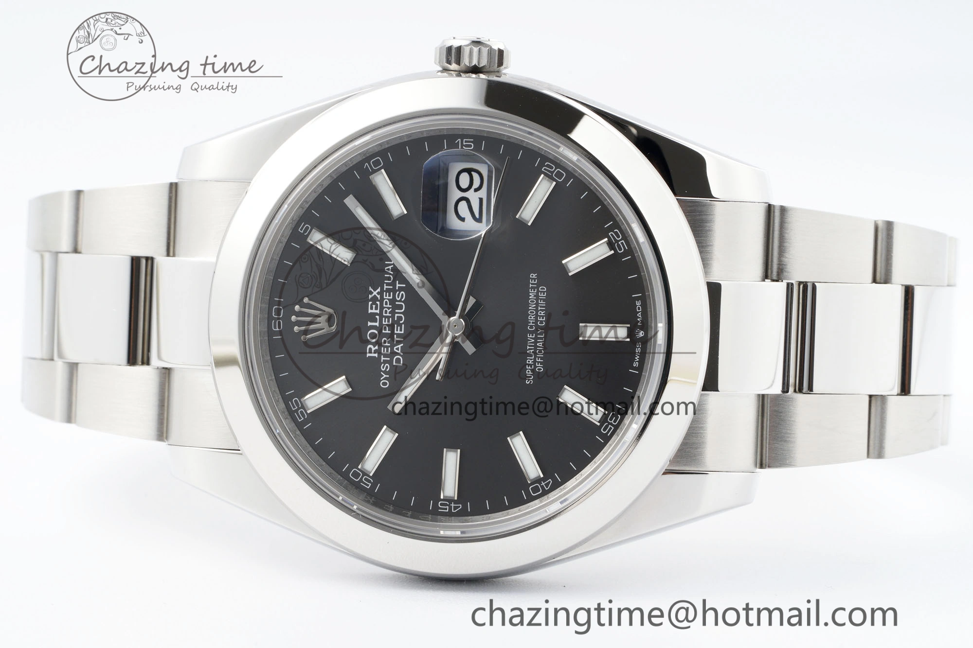 Fashionable DateJust 41 SS Polished Bezel KING 1:1 Best Edition 904L Steel Gray Stick Dial on Oyster Bracelet VR 2162