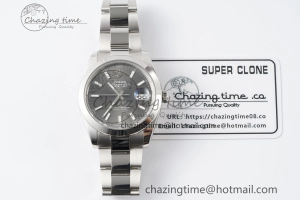 Fashionable DateJust 41 SS Polished Bezel KING 1:1 Best Edition 904L Steel Gray Stick Dial on Oyster Bracelet VR 2162