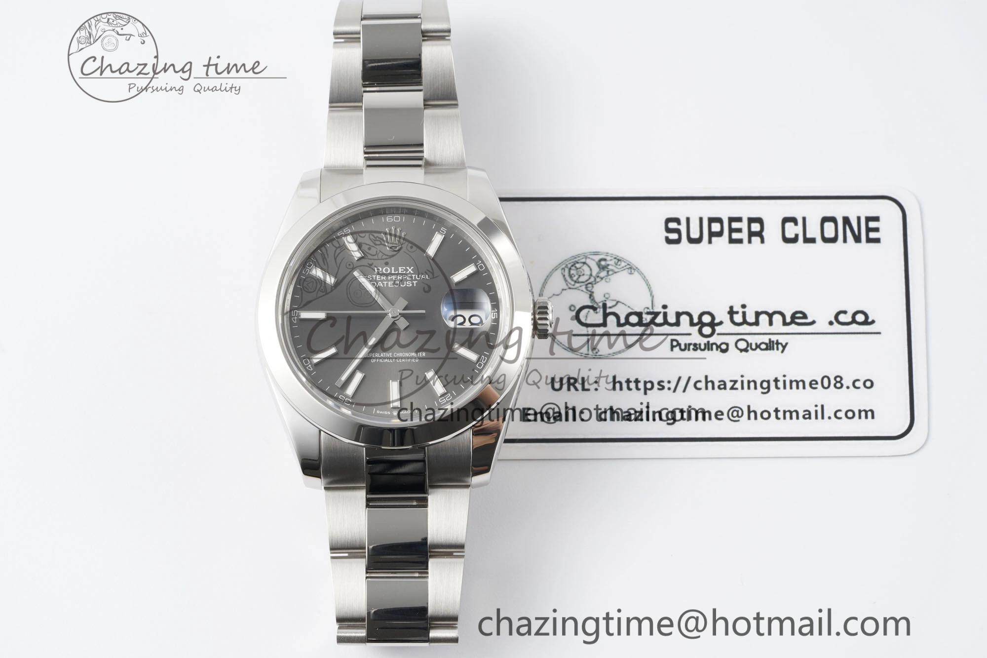 Fashionable DateJust 41 SS Polished Bezel KING 1:1 Best Edition 904L Steel Gray Stick Dial on Oyster Bracelet VR 2162