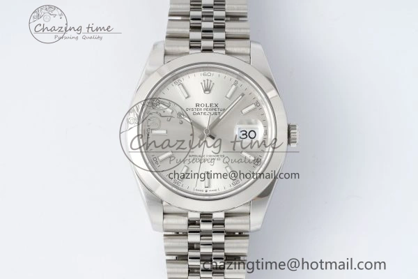 Sleek DateJust 41 SS Polished Bezel KING 1:1 Best Edition 904L Steel Silver Stick Dial on Jubilee Bracelet VR 2159